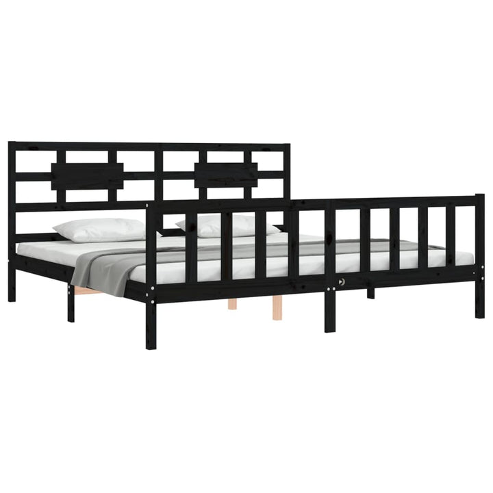 sengeramme med sengegavl 200x200 cm massivt træ sort