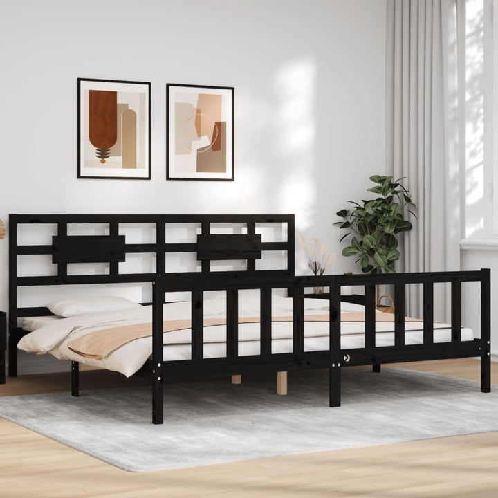 sengeramme med sengegavl 200x200 cm massivt træ sort