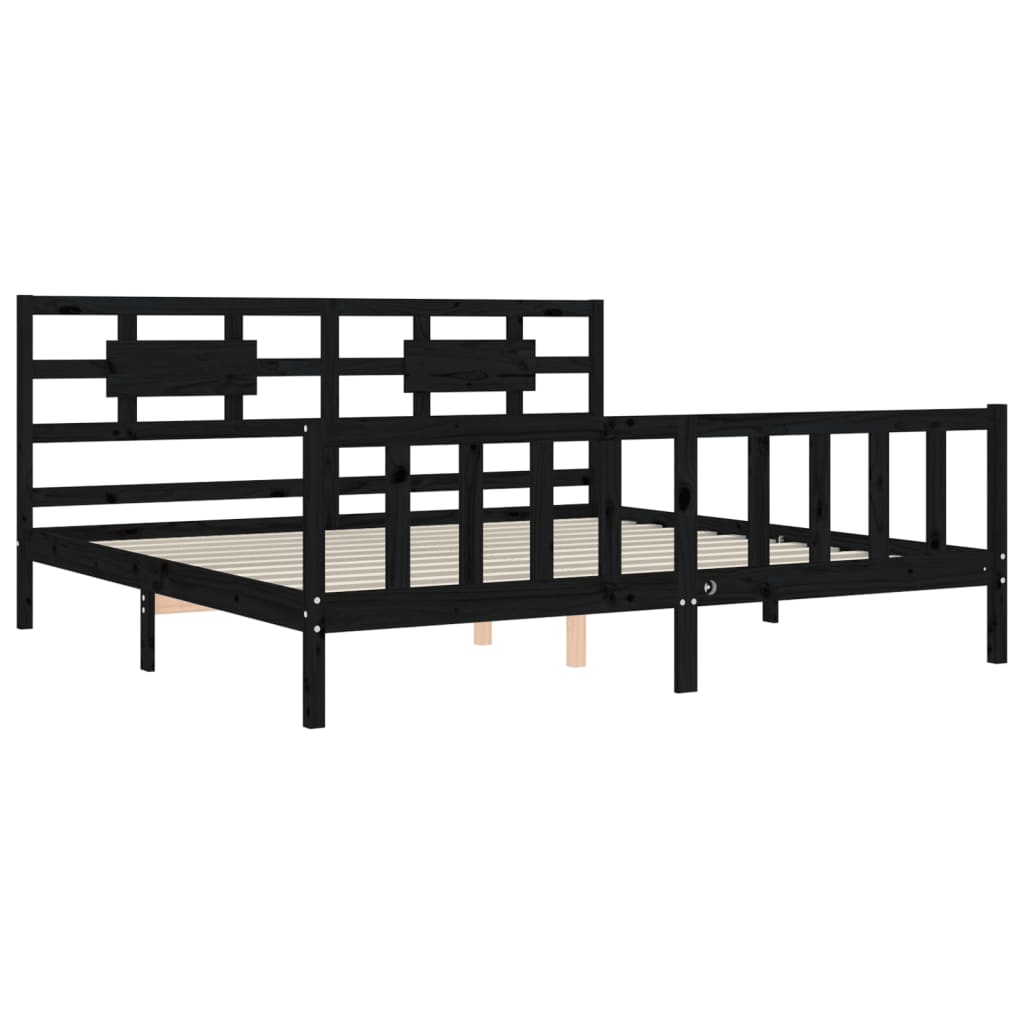 sengeramme med sengegavl 200x200 cm massivt træ sort