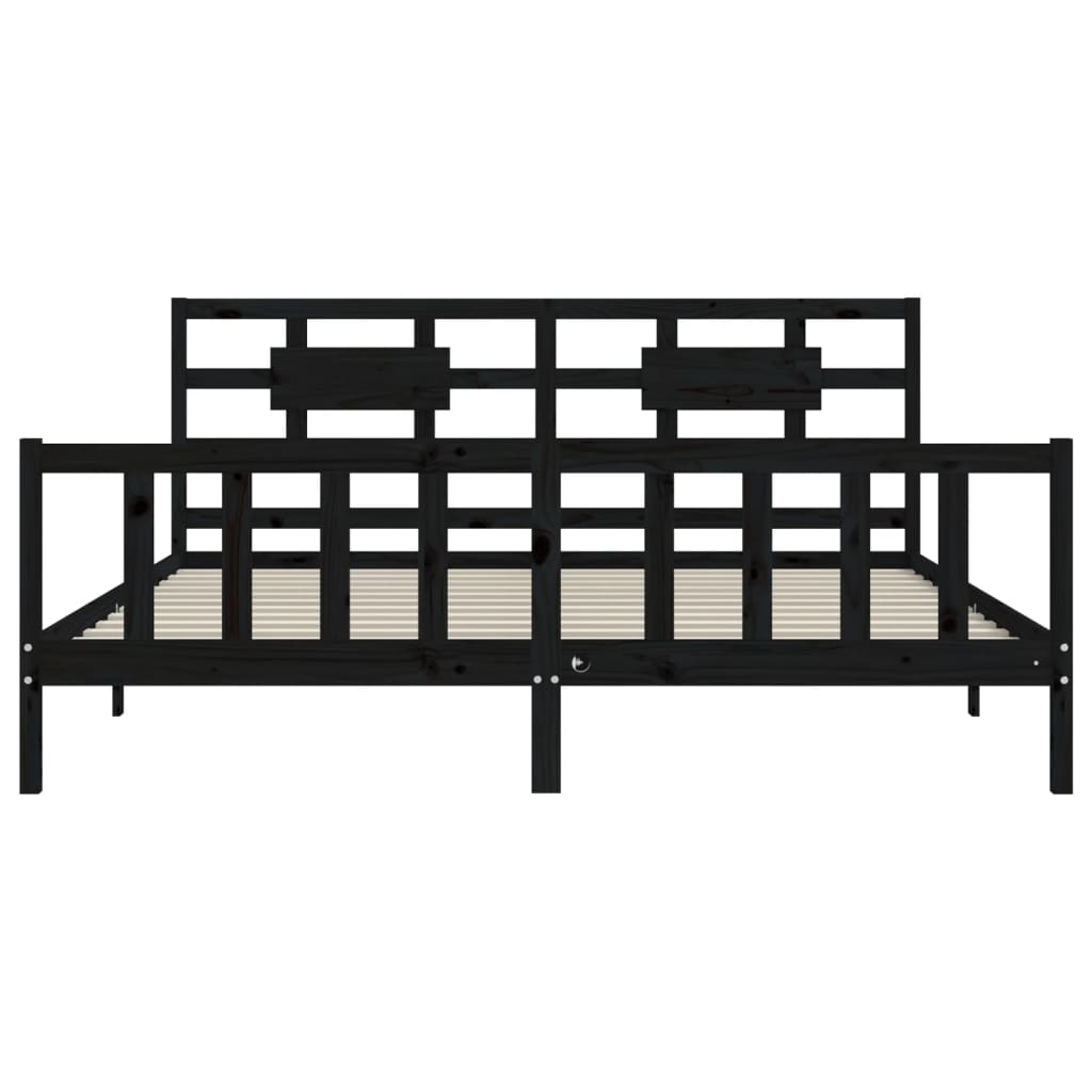 sengeramme med sengegavl 200x200 cm massivt træ sort