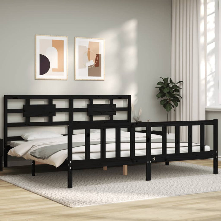 sengeramme med sengegavl 200x200 cm massivt træ sort