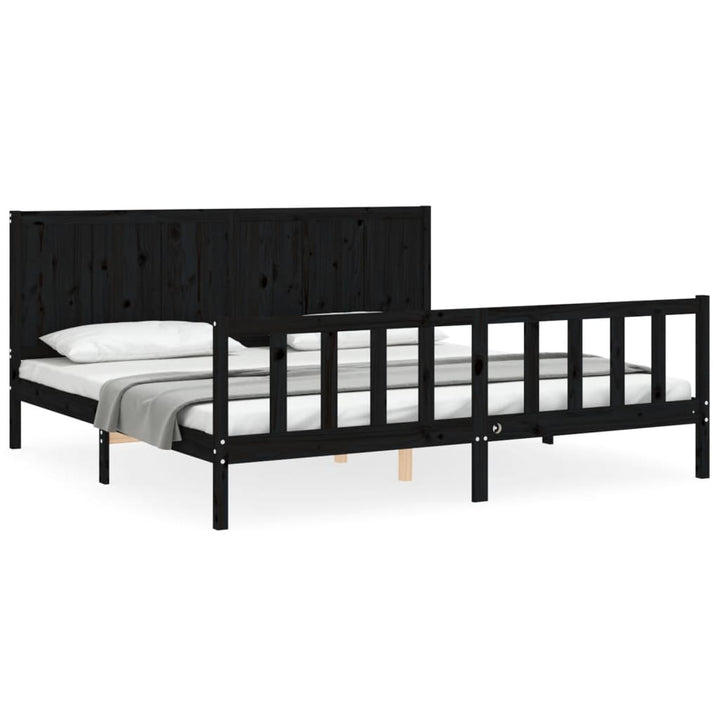 sengeramme med sengegavl 200x200 cm massivt træ sort