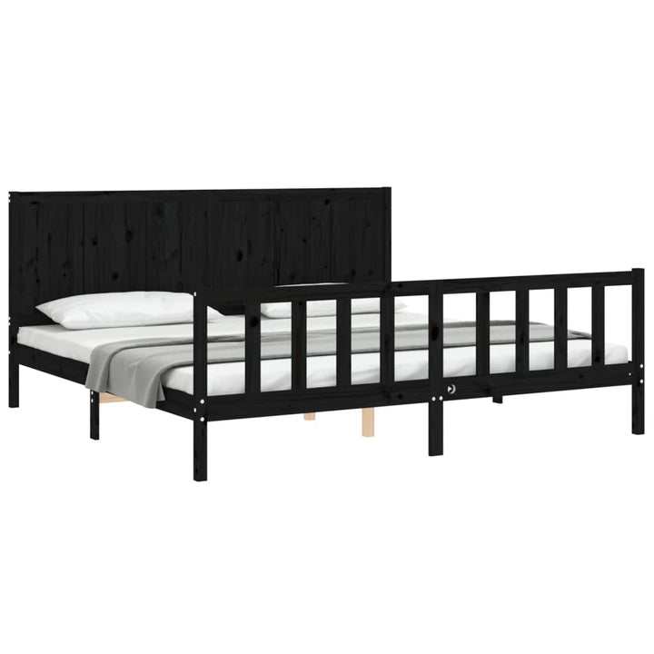 sengeramme med sengegavl 200x200 cm massivt træ sort