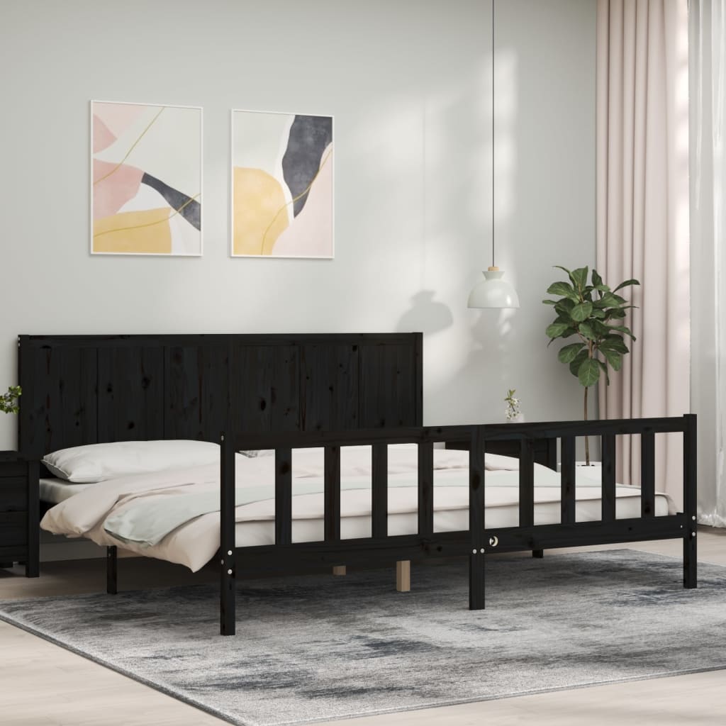 sengeramme med sengegavl 200x200 cm massivt træ sort