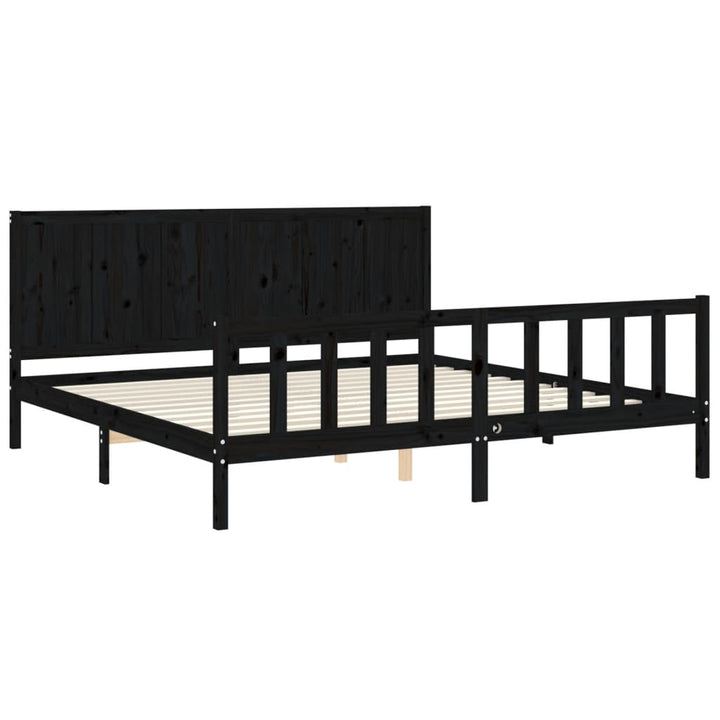sengeramme med sengegavl 200x200 cm massivt træ sort