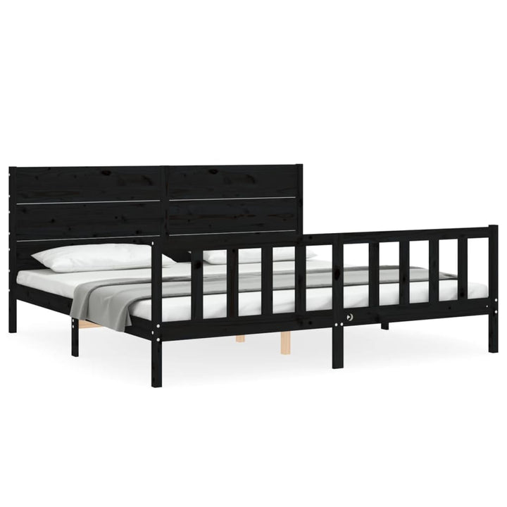 sengeramme med sengegavl 200x200 cm massivt træ sort