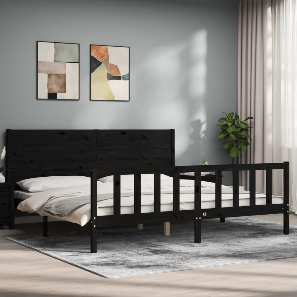 sengeramme med sengegavl 200x200 cm massivt træ sort