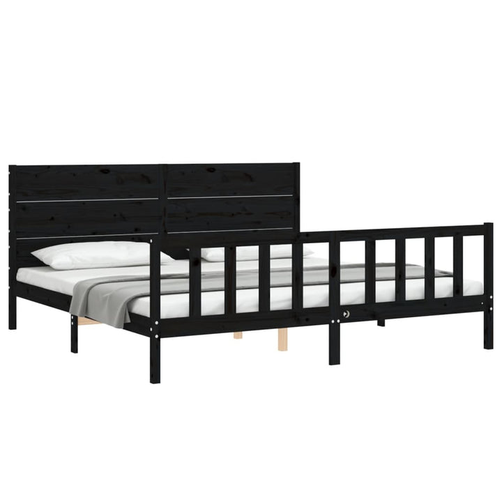 sengeramme med sengegavl 200x200 cm massivt træ sort