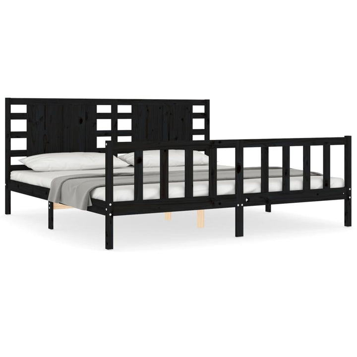 sengeramme med sengegavl 200x200 cm massivt træ sort