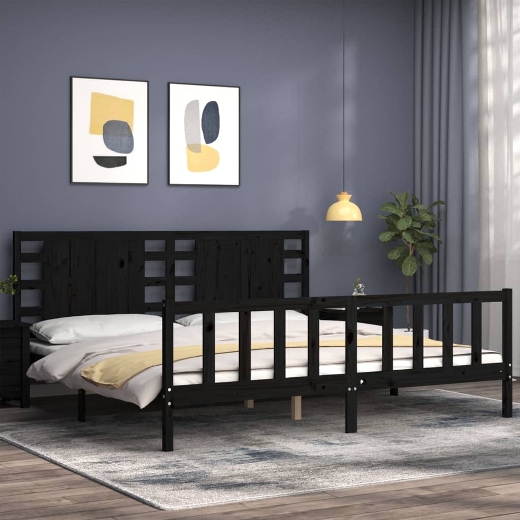 sengeramme med sengegavl 200x200 cm massivt træ sort