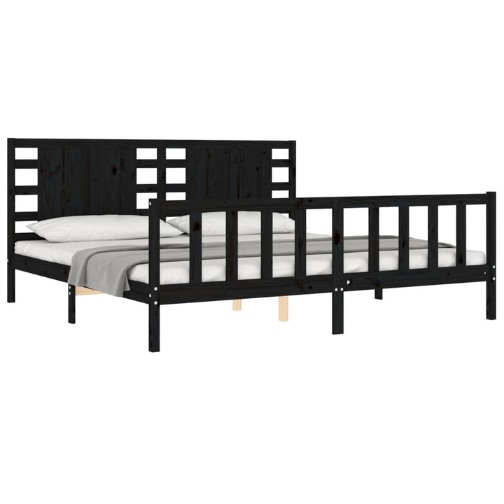 sengeramme med sengegavl 200x200 cm massivt træ sort