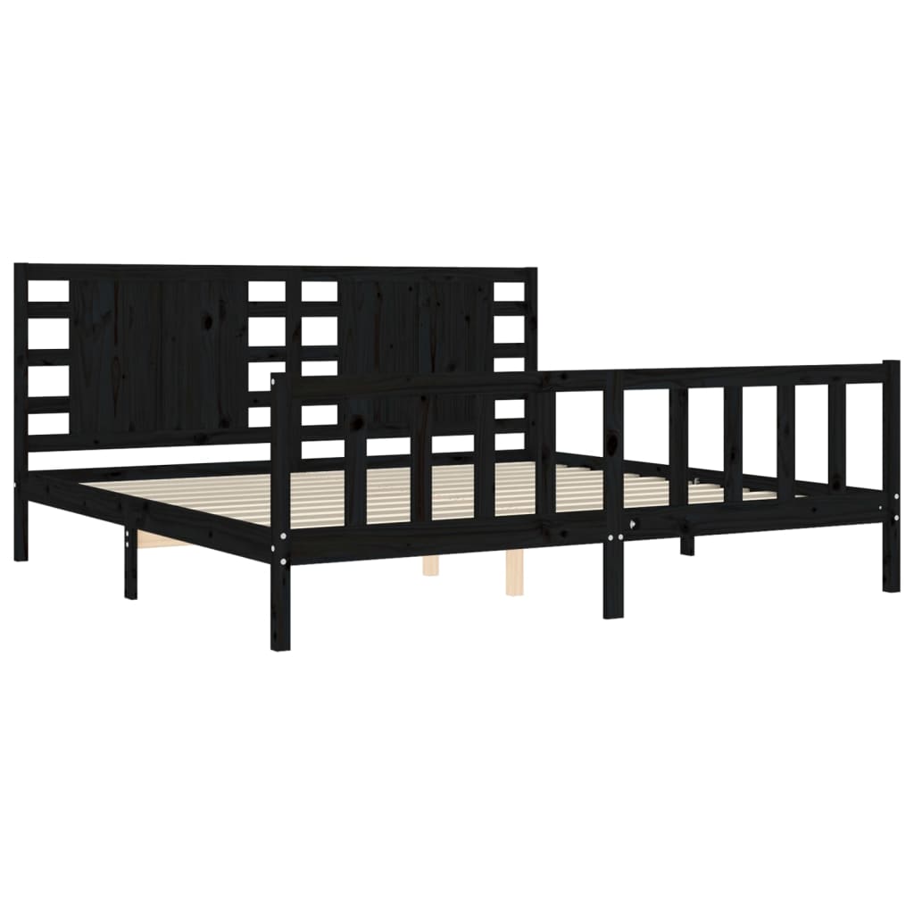sengeramme med sengegavl 200x200 cm massivt træ sort