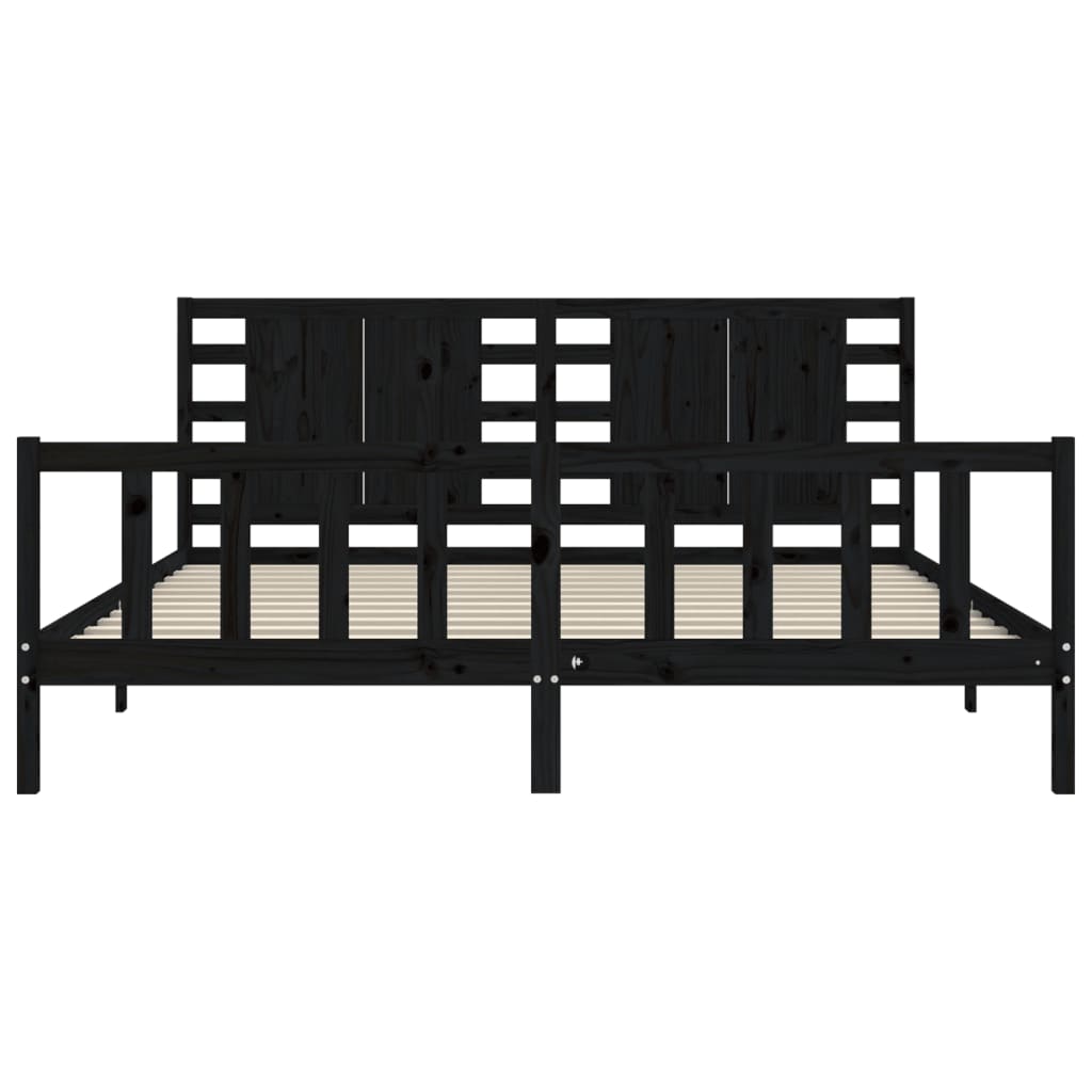 sengeramme med sengegavl 200x200 cm massivt træ sort