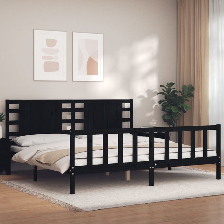 sengeramme med sengegavl 200x200 cm massivt træ sort