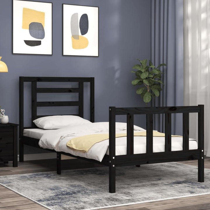 sengeramme med sengegavl Small Single massivt træ sort