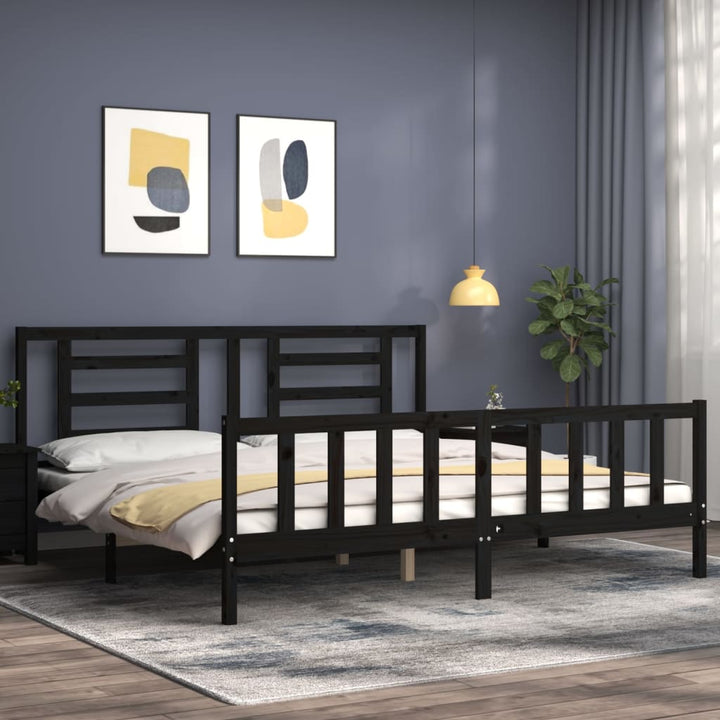 sengeramme med sengegavl 200x200 cm massivt træ sort