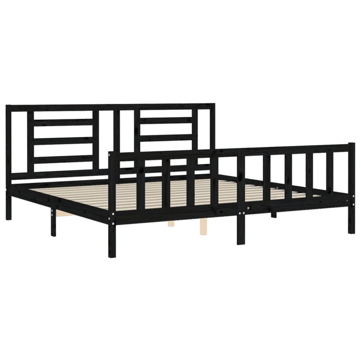 sengeramme med sengegavl 200x200 cm massivt træ sort