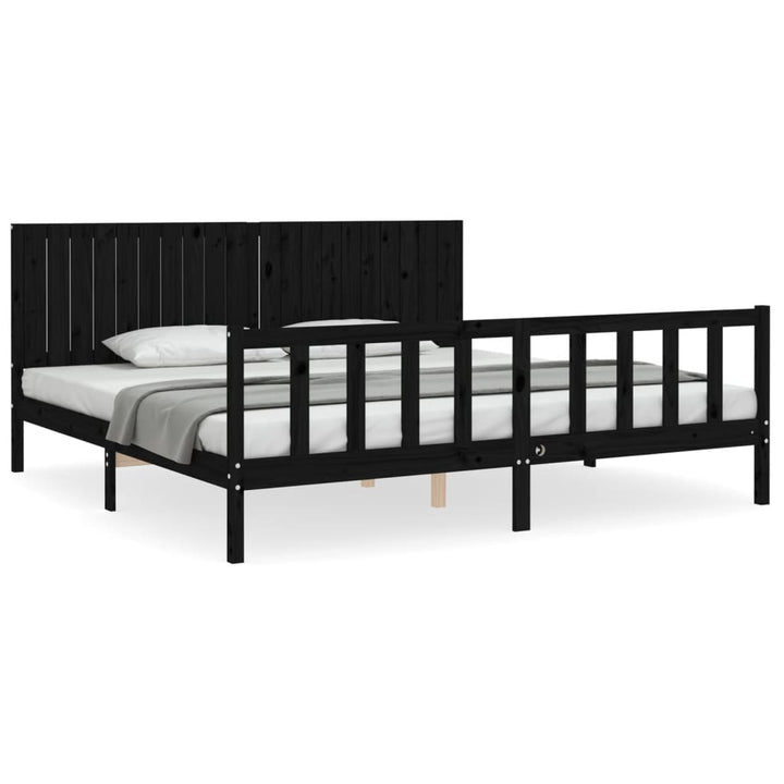 sengeramme med sengegavl 200x200 cm massivt træ sort