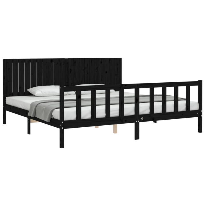 sengeramme med sengegavl 200x200 cm massivt træ sort