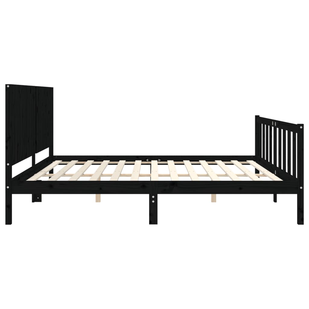 sengeramme med sengegavl 200x200 cm massivt træ sort