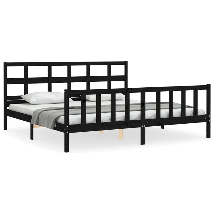 sengeramme med sengegavl 200x200 cm massivt træ sort
