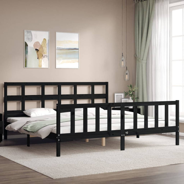 sengeramme med sengegavl 200x200 cm massivt træ sort