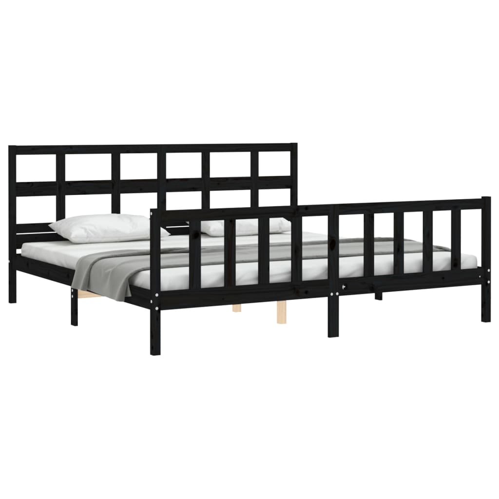 sengeramme med sengegavl 200x200 cm massivt træ sort