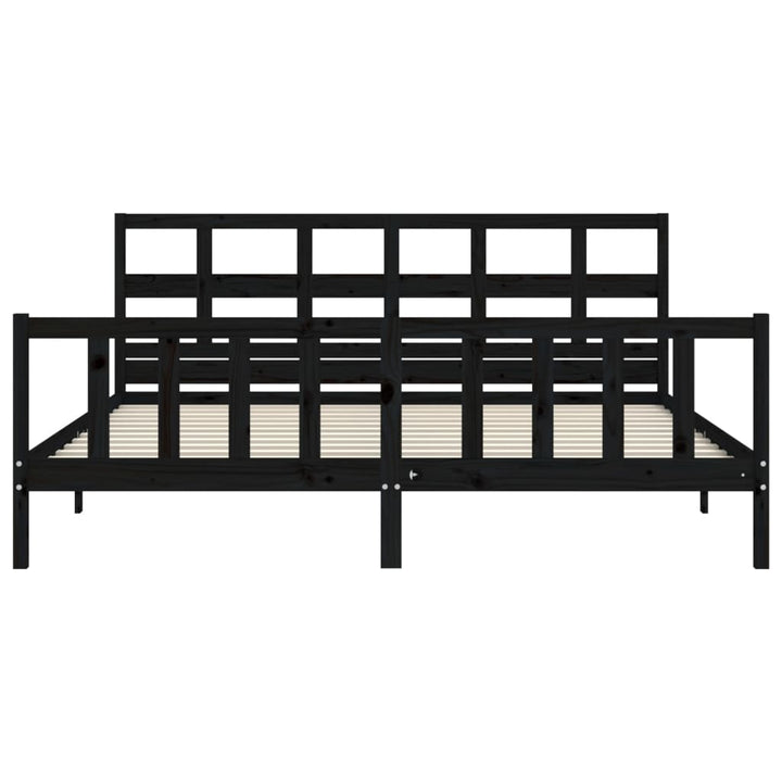 sengeramme med sengegavl 200x200 cm massivt træ sort
