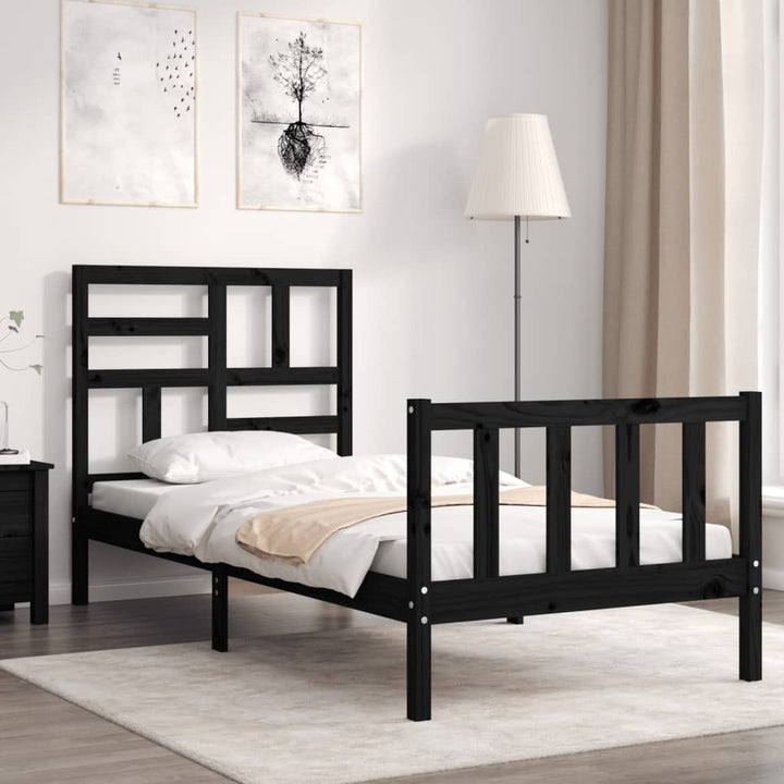 sengeramme med sengegavl Small Single massivt træ sort
