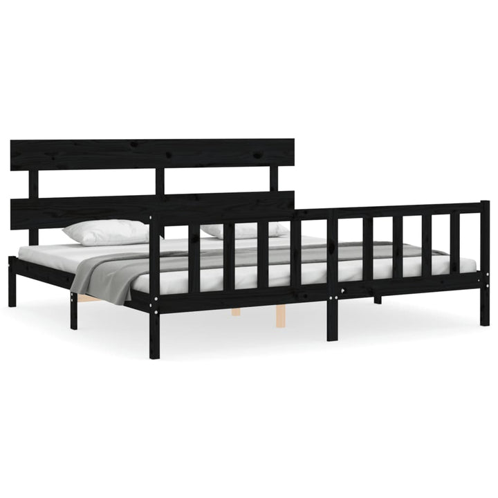 sengeramme med sengegavl 200x200 cm massivt træ sort