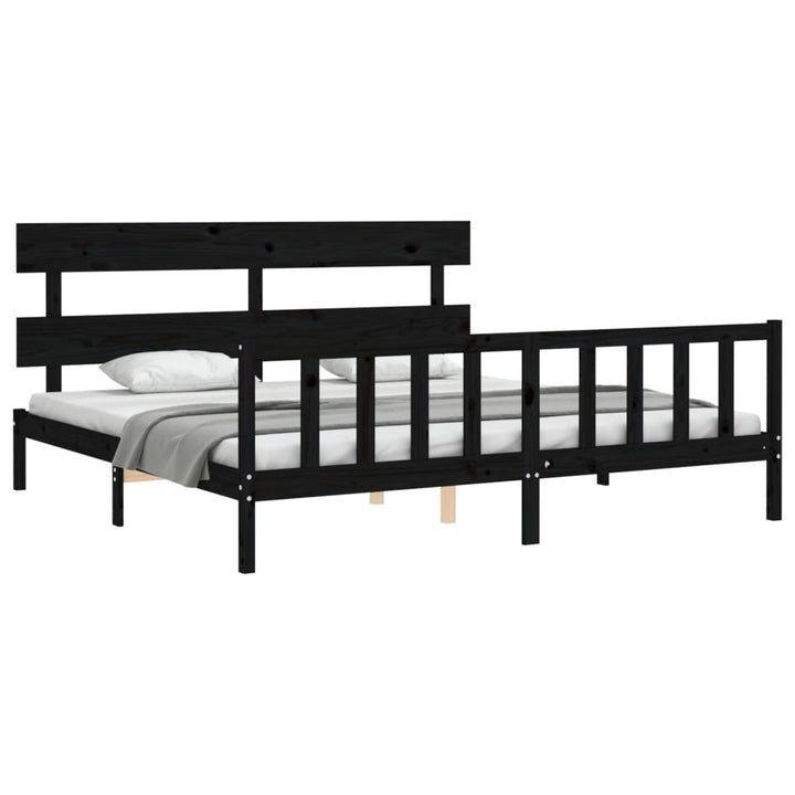 sengeramme med sengegavl 200x200 cm massivt træ sort