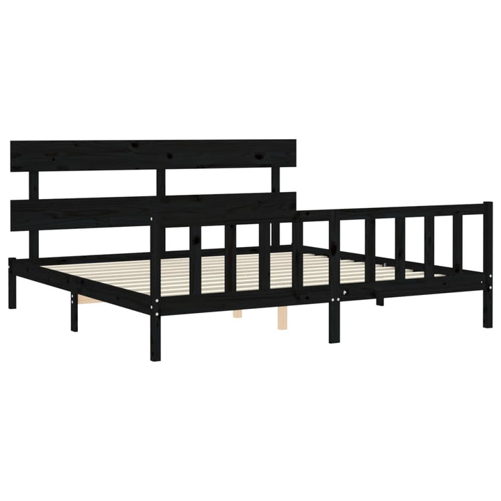 sengeramme med sengegavl 200x200 cm massivt træ sort