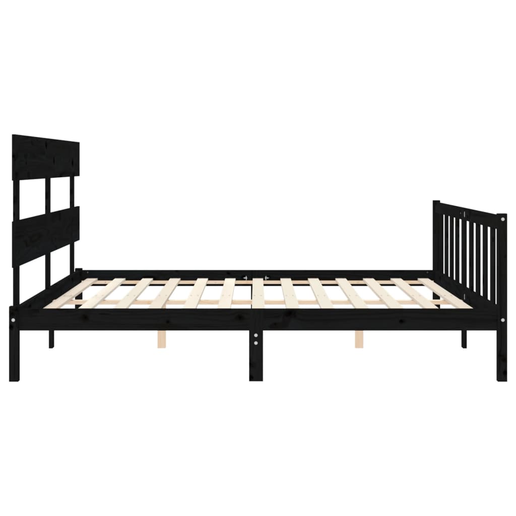 sengeramme med sengegavl 200x200 cm massivt træ sort