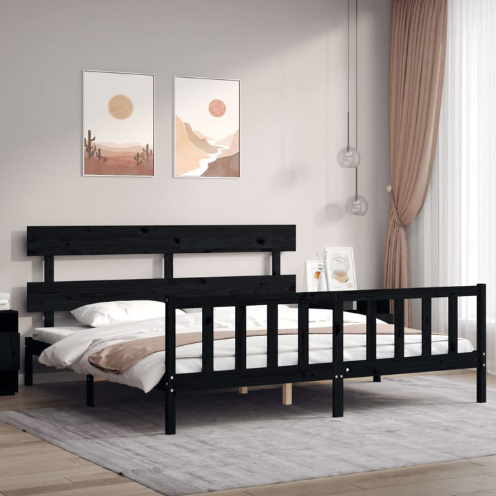 sengeramme med sengegavl 200x200 cm massivt træ sort