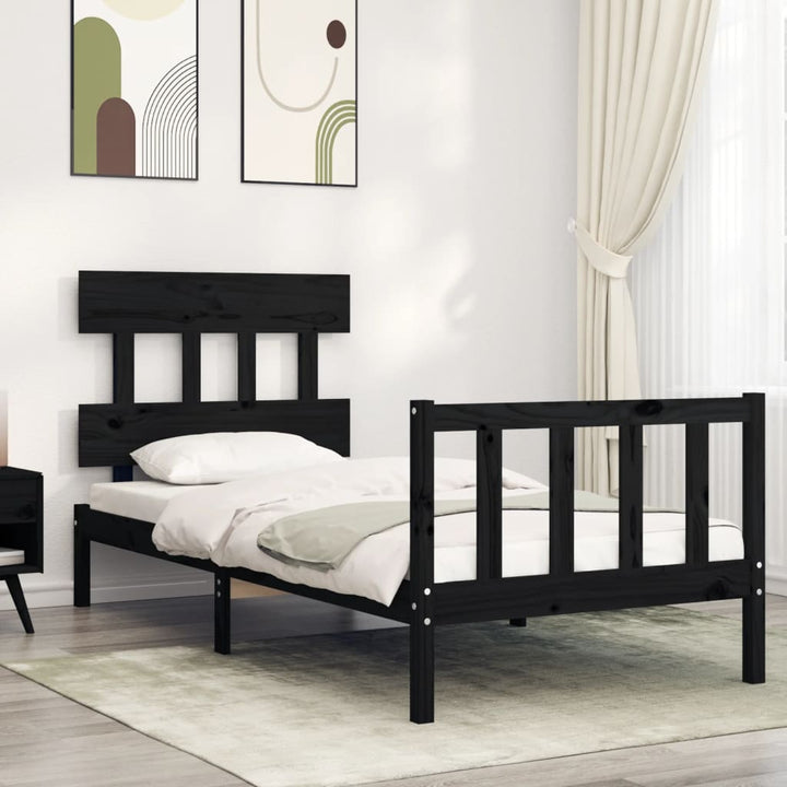 sengeramme med sengegavl Small Single massivt træ sort