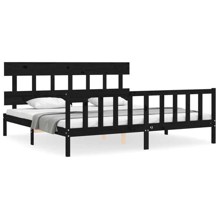 sengeramme med sengegavl 200x200 cm massivt træ sort