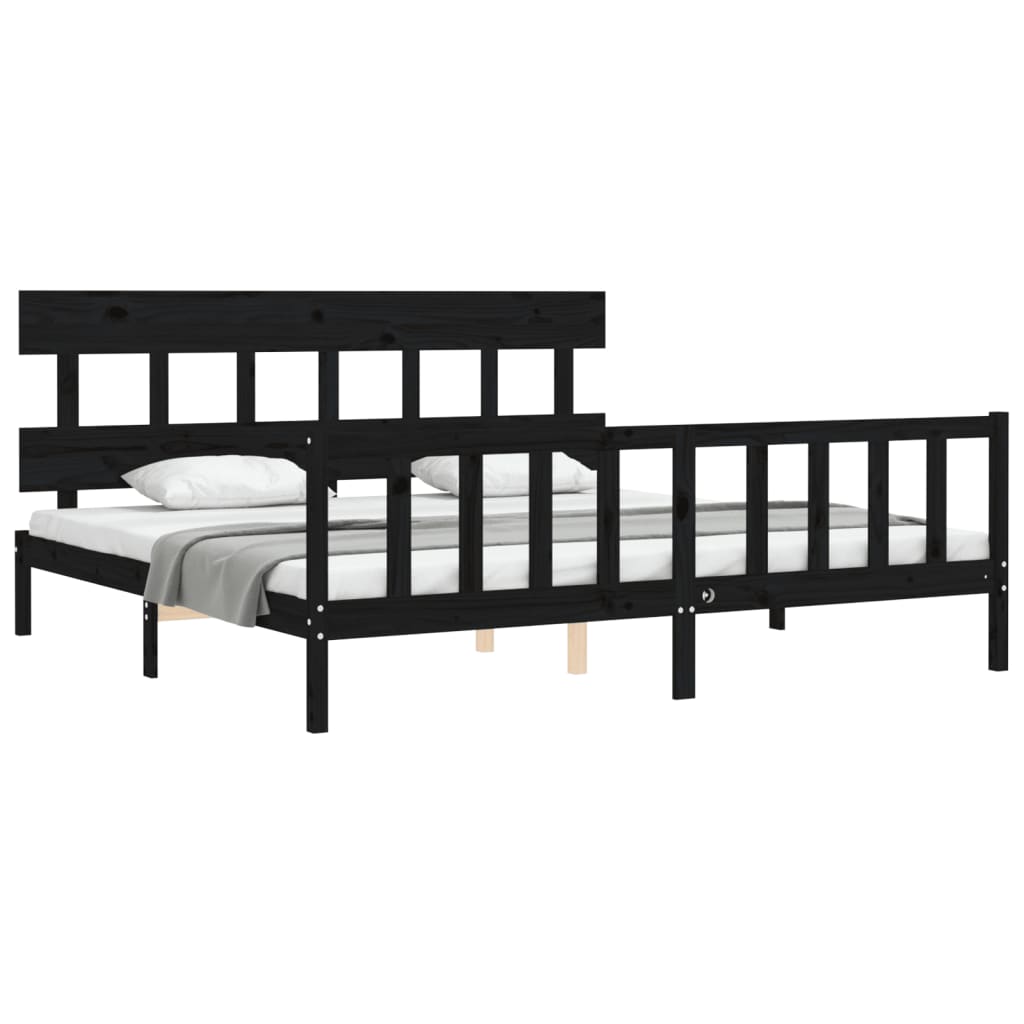 sengeramme med sengegavl 200x200 cm massivt træ sort