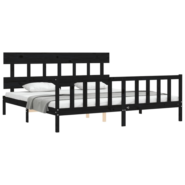sengeramme med sengegavl 200x200 cm massivt træ sort