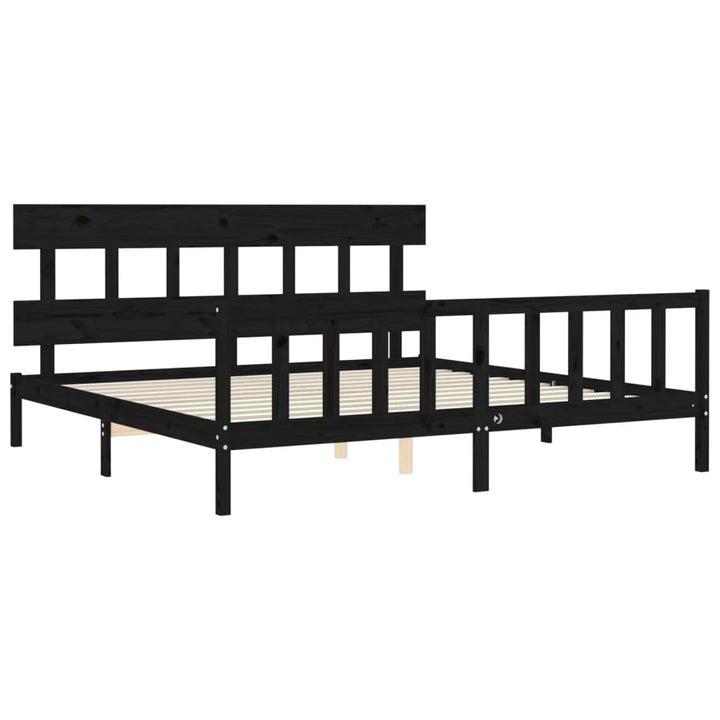 sengeramme med sengegavl 200x200 cm massivt træ sort