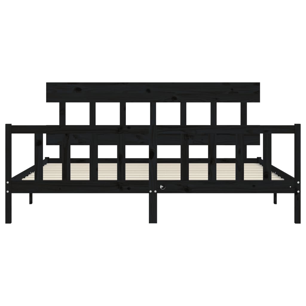 sengeramme med sengegavl 200x200 cm massivt træ sort