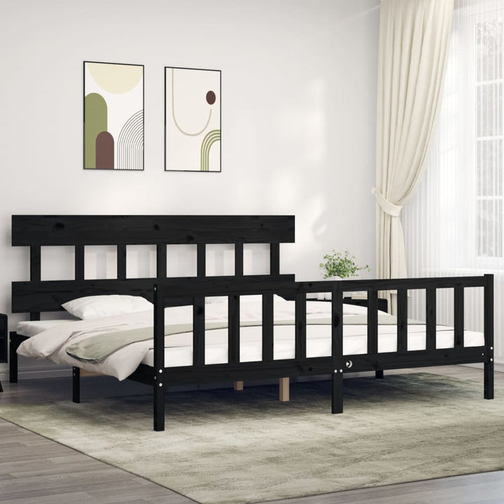 sengeramme med sengegavl 200x200 cm massivt træ sort