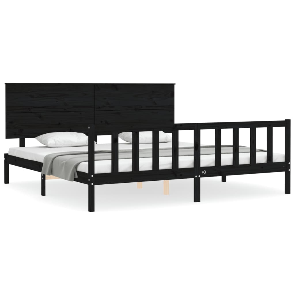 sengeramme med sengegavl 200x200 cm massivt træ sort