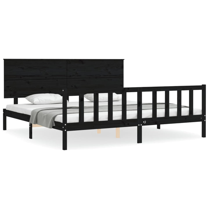 sengeramme med sengegavl 200x200 cm massivt træ sort