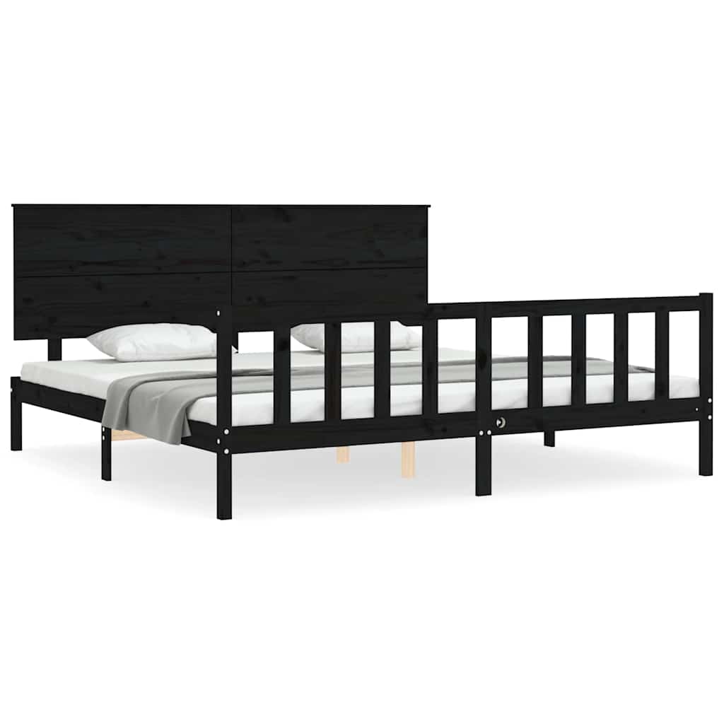 sengeramme med sengegavl 200x200 cm massivt træ sort
