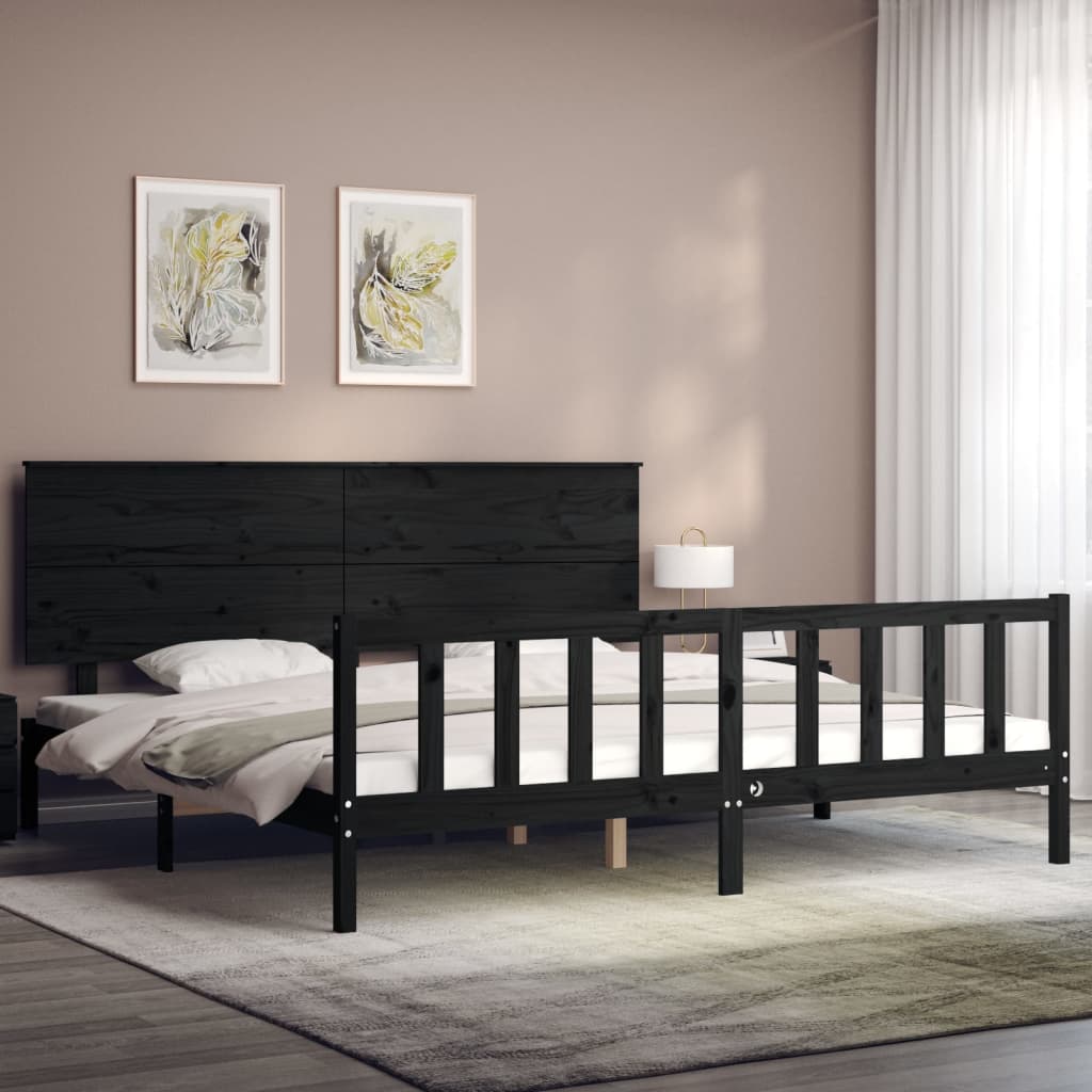 sengeramme med sengegavl 200x200 cm massivt træ sort