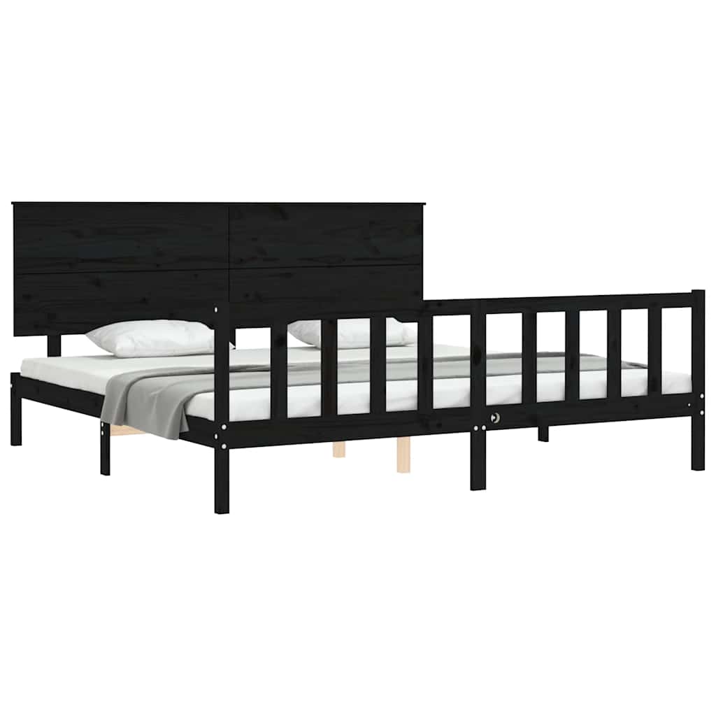 sengeramme med sengegavl 200x200 cm massivt træ sort