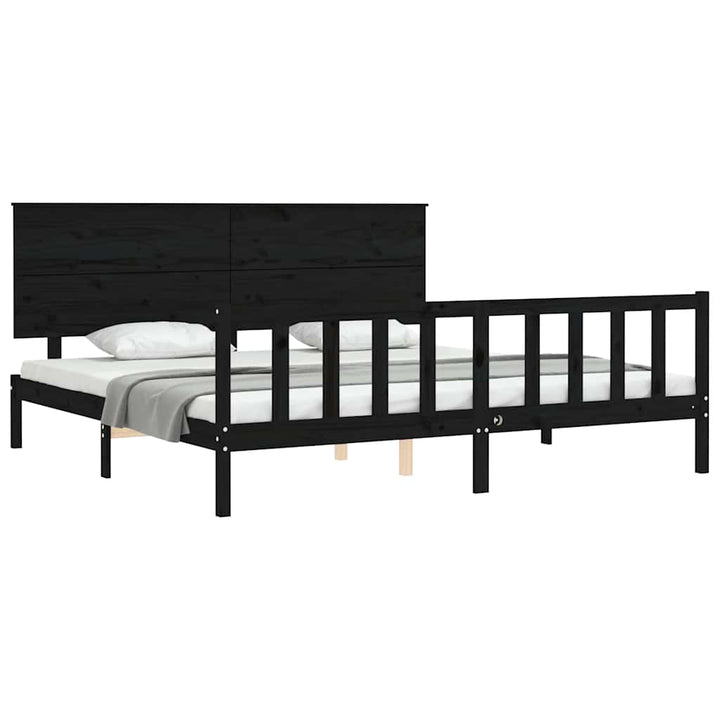 sengeramme med sengegavl 200x200 cm massivt træ sort