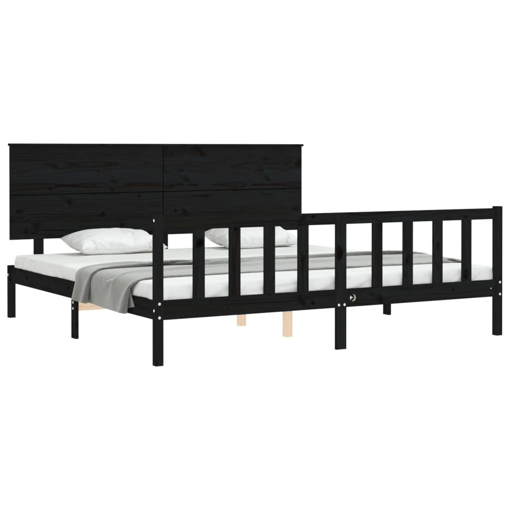 sengeramme med sengegavl 200x200 cm massivt træ sort