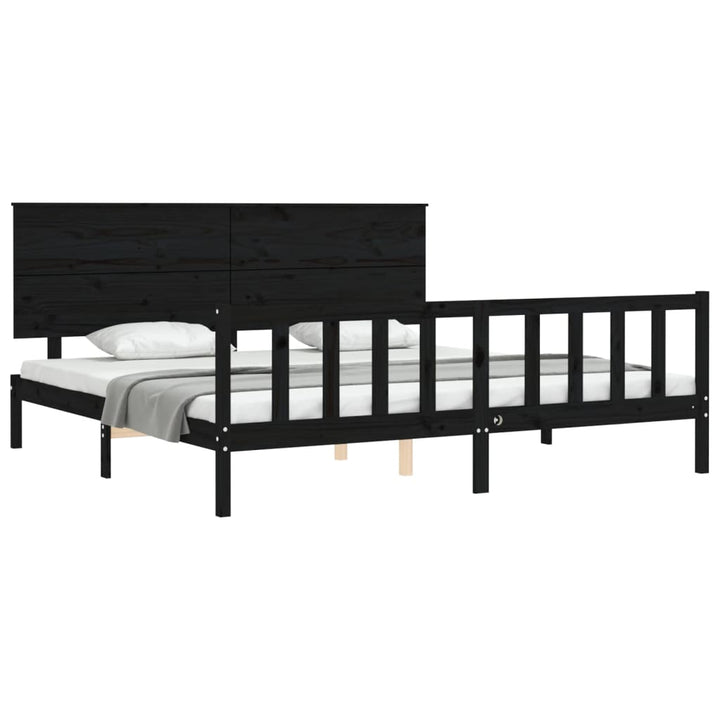 sengeramme med sengegavl 200x200 cm massivt træ sort