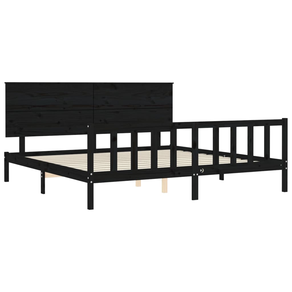 sengeramme med sengegavl 200x200 cm massivt træ sort